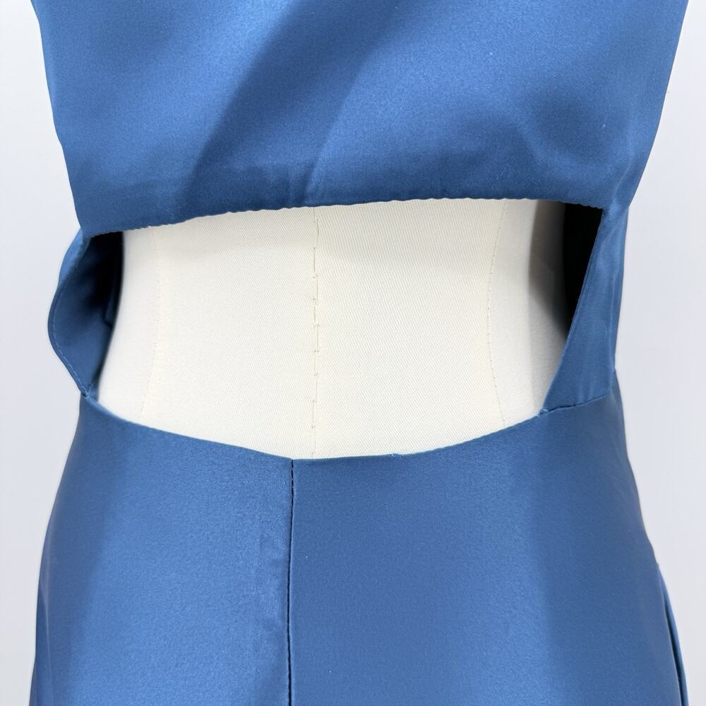Blue Satin One Shoulder Maxi Gown Open Back Cutout Formal 8 Elegant Bridesmaid - Picture 6 of 8
